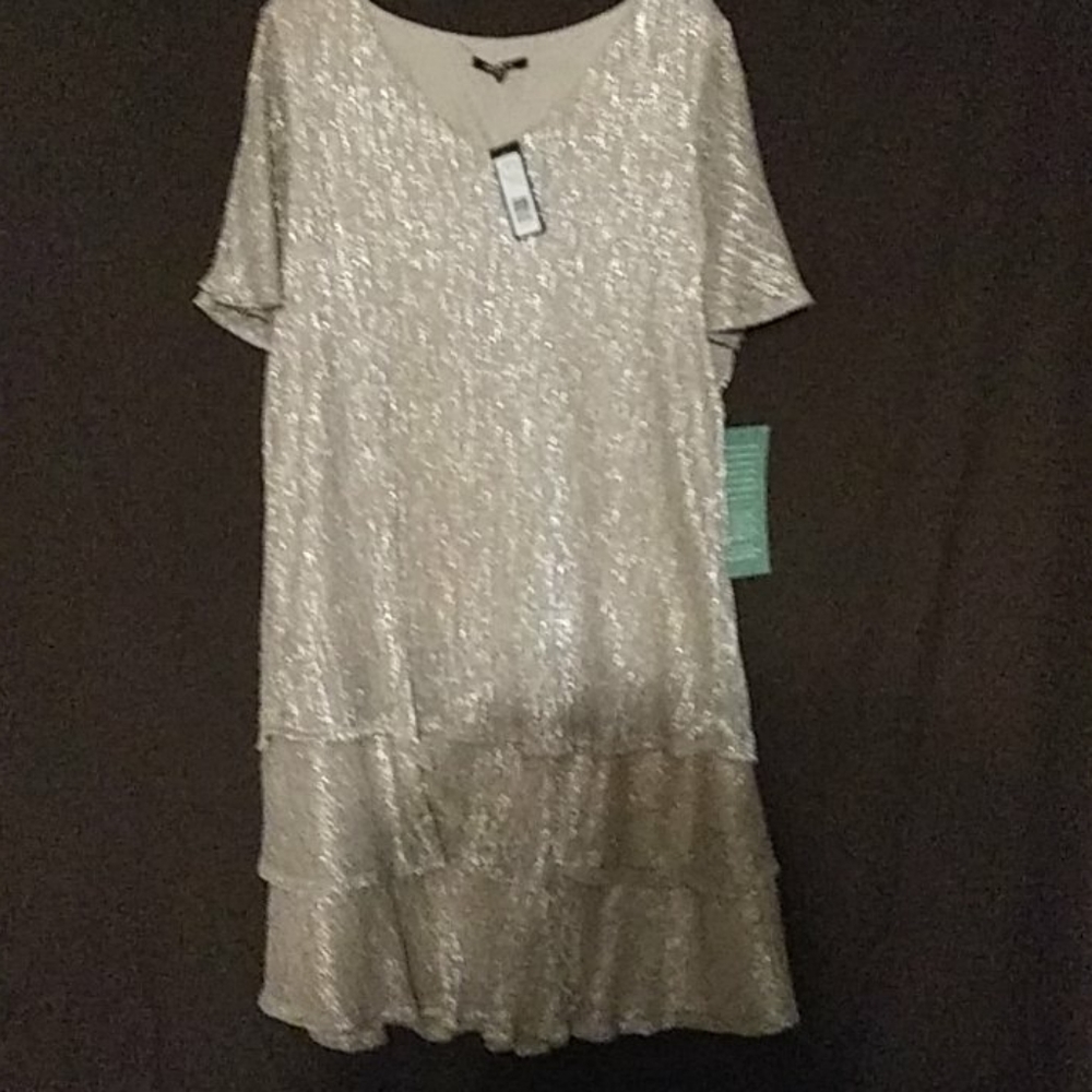 Gold layered look mom of the bride dress